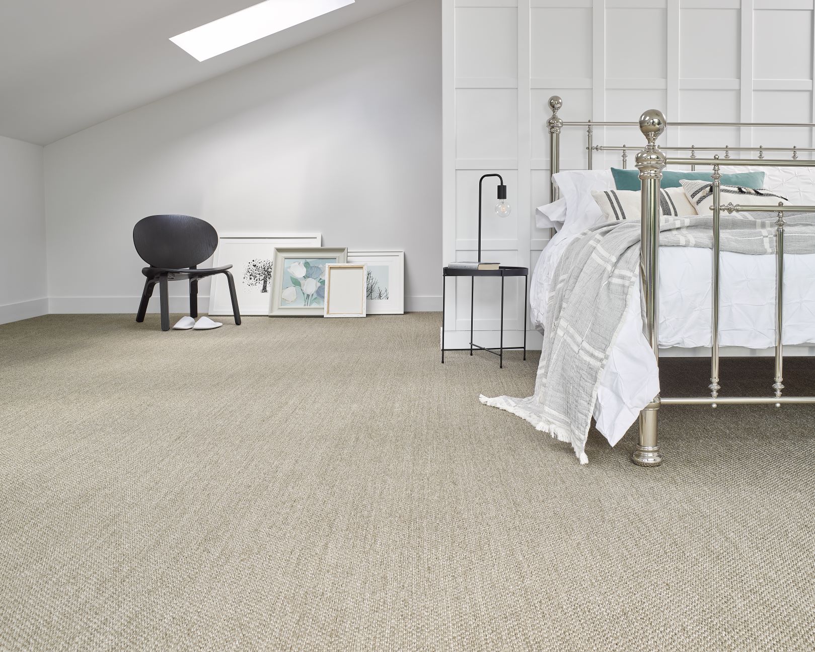 Natural flooring sisal fitted in bedroom with white walls