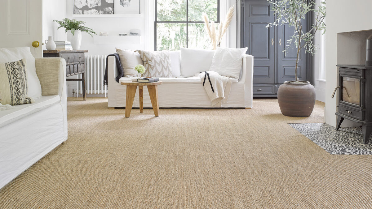 Fully fitted and installed natural sisal flooring in living room